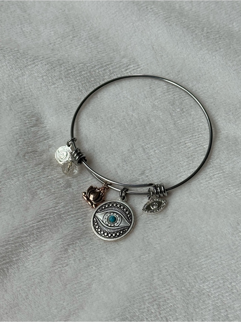 Love This Life Silver Evil Eye Charm Bangle Bracelet - Turquoise Accent